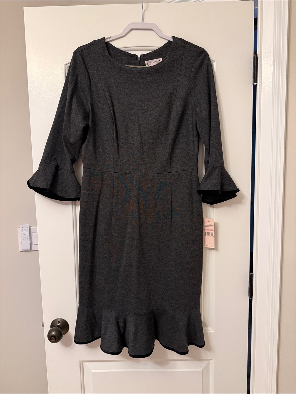 Nanette Lepore Charcoal Gray Ruffle-Hem Midi Dress